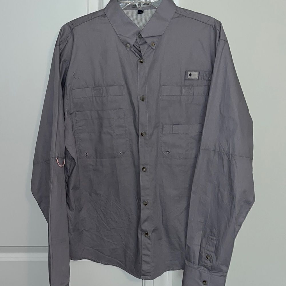 alimens & gentle gray men's safari fishing travel mega pocket cotton shirt M